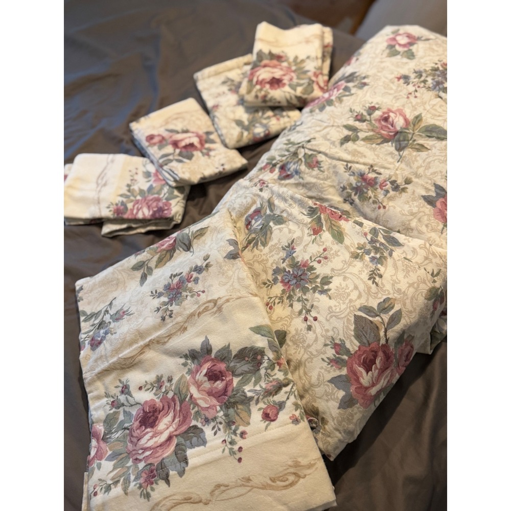WestPoint Stevens Full Flannel Sheet Set 100% Cotton Floral Rose Cottagecore NEW